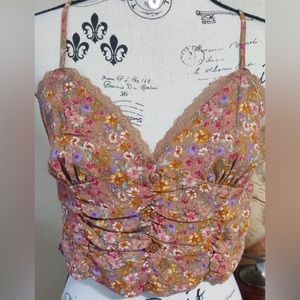 Pink Rose Floral Crop Tank